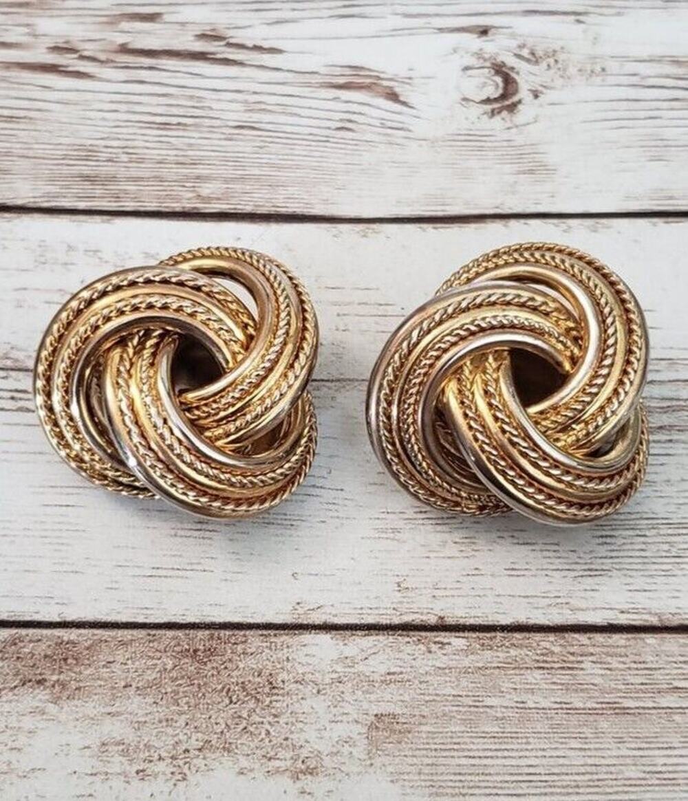 Vintage Clip On Earrings Stunning Extra Large Knot Design Statement Earrings